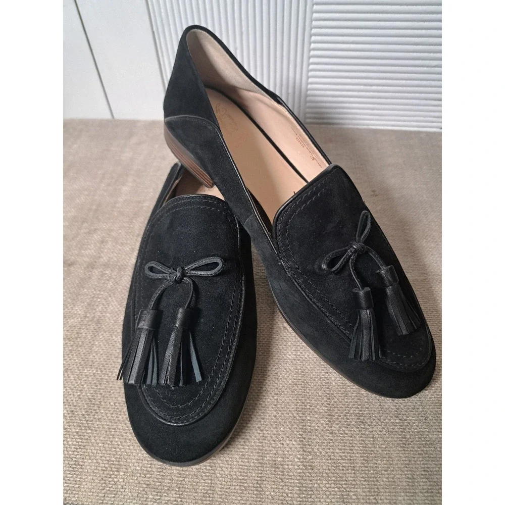 Cole‎ Haan Pinch Loafers Size 8.5 Black Suede  Tassel Slip-On Foldable Back